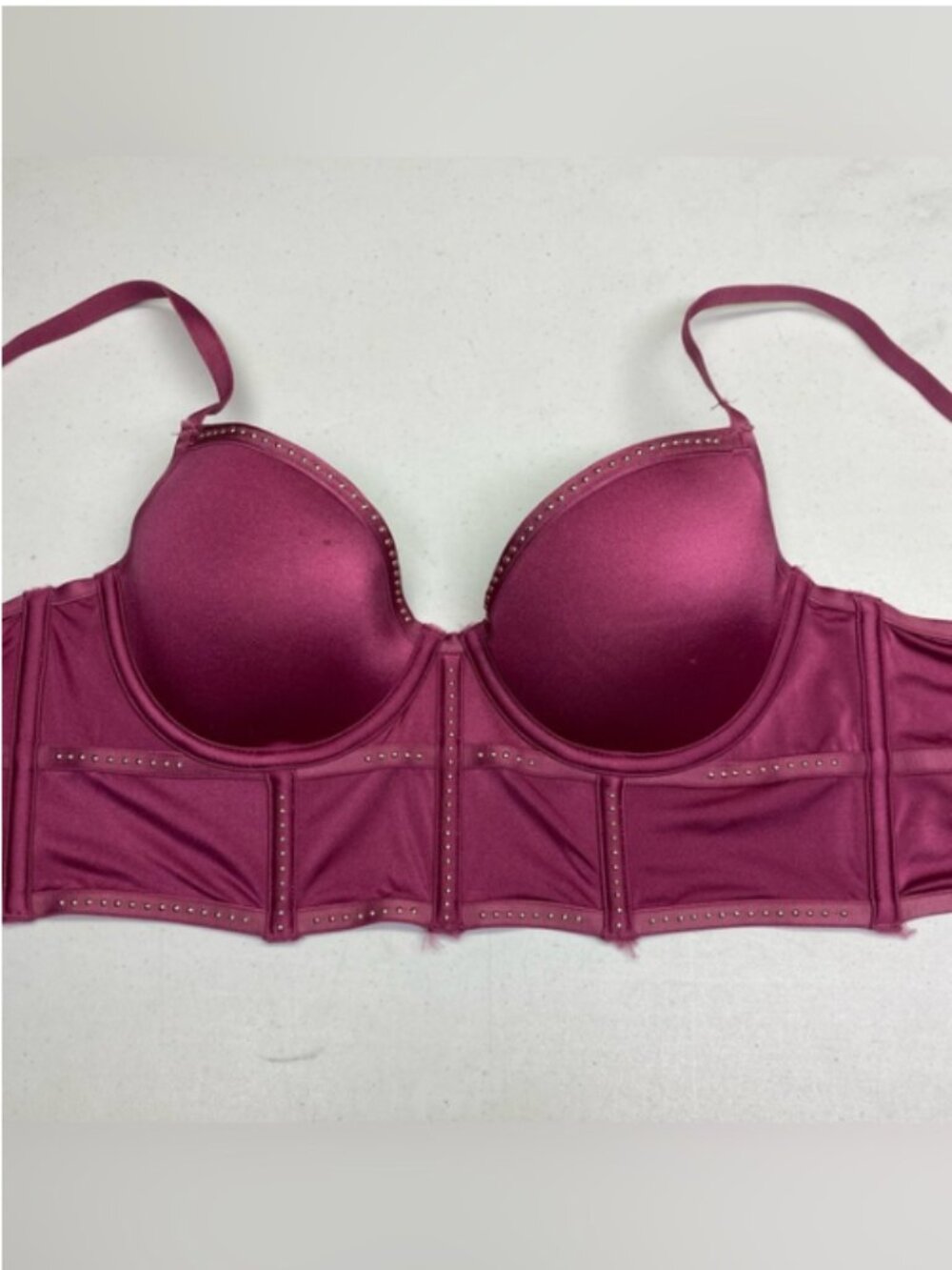 La Senza Berry Plum Satin Longline Studded Bustier Bra Size M *P1042